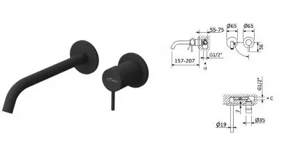 Смеситель для раковины «Cezares» LEAF-BLI2-20-L-NOP чёрный матовый Смеситель для раковины «Cezares» LEAF-BLI2-20-L-NOP чёрный матовый