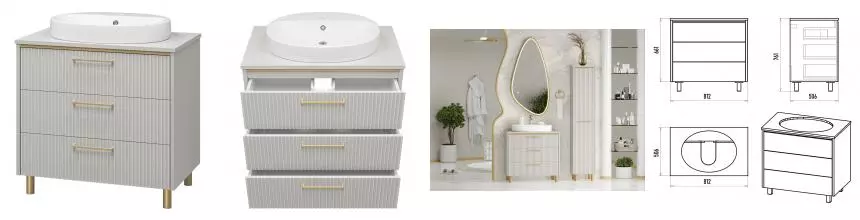 Тумба с раковиной «Brevita» Elche 80 (Doppia 65) серый кашемир