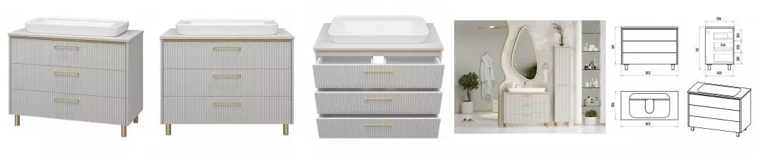 Тумба с раковиной «Brevita» Elche 100 (Doppio 80) серый кашемир