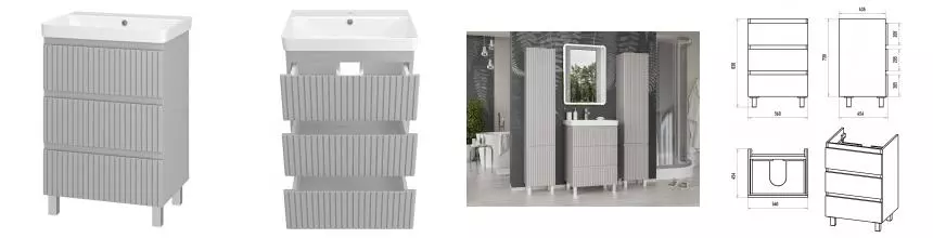 Тумба с раковиной «Brevita» Victory 60 (Luxury 60 11060) серая матовая