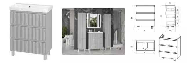 Тумба с раковиной «Brevita» Victory 70 (Luxury 70 (mini)) серая матовая