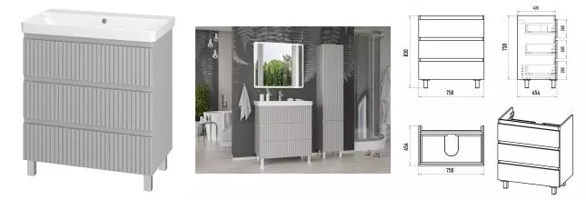 Тумба с раковиной «Brevita» Victory 80 (Luxury 80) серая матовая