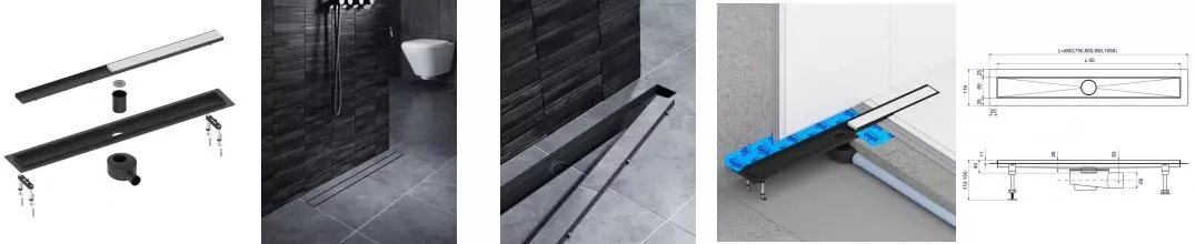 Душевой лоток «Timo» Drain System 700 DS230207/03 боковой выпуск под плитку/чёрный матовый Душевой лоток «Timo» Drain System 700 DS230207/03 боковой выпуск под плитку/чёрный матовый