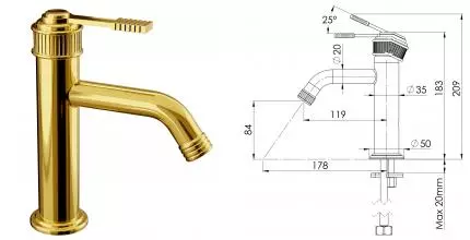 Смеситель для раковины «Remer» Atelier AL12DO золото