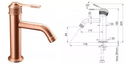 Смеситель для раковины «Remer» Atelier AL12RP брашированная медь