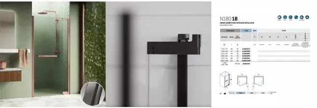 Душевая дверь «Novellini» N180 N1801B80-1N 80/200 crystal clear/brushed black chrome универсальная