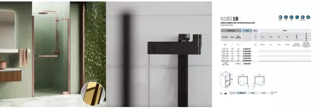 Душевая дверь «Novellini» N180 N1801B90-1O 90/200 crystal clear/shiny gold универсальная