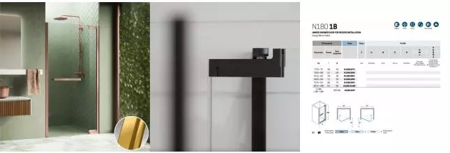 Душевая дверь «Novellini» N180 N1801B90-1P 90/200 crystal clear/brushed gold универсальная