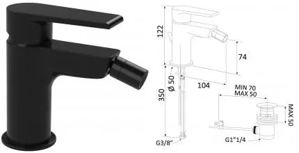 Смеситель для биде «Mariani» Artic A14493AT с донным клапаном чёрный матовый Смеситель для биде «Mariani» Artic A14493AT с донным клапаном чёрный матовый