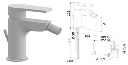 Смеситель для биде «Mariani» Artic A37493AT с донным клапаном белый матовый Смеситель для биде «Mariani» Artic A37493AT с донным клапаном белый матовый