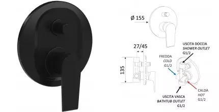 Смеситель для душа «Mariani» Artic В14173AT чёрный матовый Смеситель для душа «Mariani» Artic В14173AT чёрный матовый