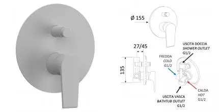 Смеситель для душа «Mariani» Artic В37173AT белый матовый Смеситель для душа «Mariani» Artic В37173AT белый матовый