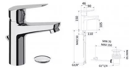 Смеситель для раковины «Mariani» Essenza A00393ES с донным клапаном хром