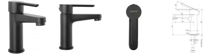 Смеситель для раковины «Mariani» Winter A14380WN12 чёрный матовый Смеситель для раковины «Mariani» Winter A14380WN12 чёрный матовый