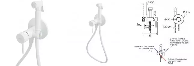 Смеситель с гигиеническим душем «Mariani» Next B37185NXW белый матовый