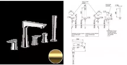 Смеситель на борт ванны «Daniel» Diva DV4491DP брашированное золото