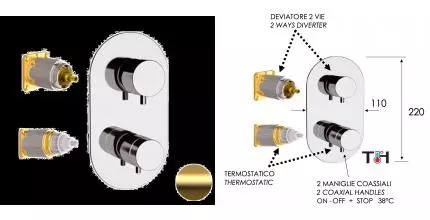 Внешняя часть смесителя «Daniel» Suvi Thermo ST20612D2KBDP брашированное золото