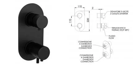 Внешняя часть смесителя «Daniel» Suvi Thermo ST20612D3KB15 чёрная матовая Внешняя часть смесителя «Daniel» Suvi Thermo ST20612D3KB15 чёрная матовая