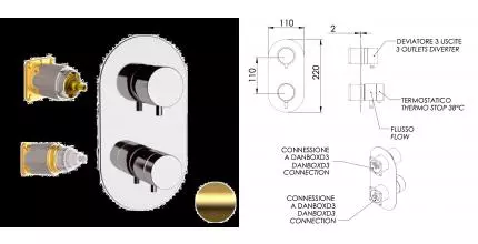 Внешняя часть смесителя «Daniel» Suvi Thermo ST20612D3KBDP брашированное золото