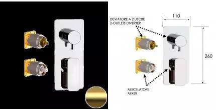 Внешняя часть смесителя «Daniel» Tiara TA612D3KBDP брашированное золото