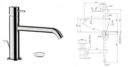 Смеситель для раковины «Daniel» Tokyo TK605XCR с донным клапаном хром Смеситель для раковины «Daniel» Tokyo TK605XCR с донным клапаном хром