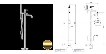 Напольный смеситель для ванны «Daniel» Brooklyn BY678DP с донным клапаном брашированное золото Напольный смеситель для ванны «Daniel» Brooklyn BY678DP с донным клапаном брашированное золото
