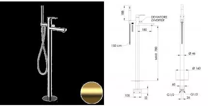 Напольный смеситель для ванны «Daniel» Tiara TA678DP брашированное золото Напольный смеситель для ванны «Daniel» Tiara TA678DP брашированное золото