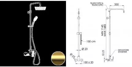 Душевая система «Daniel» Tiara TA636ASSDDVDP брашированное золото Душевая система «Daniel» Tiara TA636ASSDDVDP брашированное золото