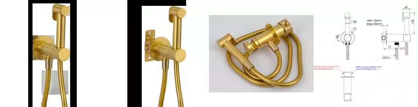 Смеситель с гигиеническим душем «Daniel» Tokyo TX647P4DCDP брашированное золото Смеситель с гигиеническим душем «Daniel» Tokyo TX647P4DCDP брашированное золото