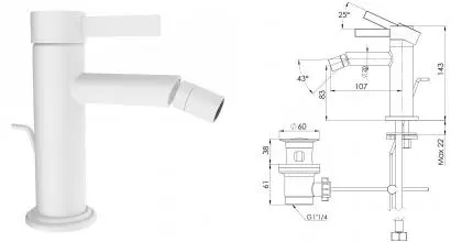 Смеситель для биде «Remer» Metrica MC20BO с донным клапаном белый матовый Смеситель для биде «Remer» Metrica MC20BO с донным клапаном белый матовый