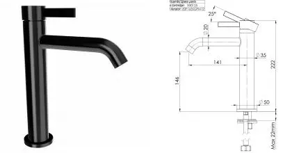 Смеситель для раковины «Remer» Metrica MC12ACFP брашированный чёрный хром