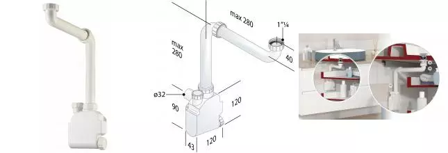 Cифон мебельный 1"1/4 OMP Tea 1650.500.5, шт 1650.500.5 · OMP Tea, 1650.500.5