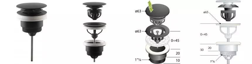 Донный клапан для раковины «OMP Tea» 7532.310.5.X с механизмом Клик-Клак чёрный матовый