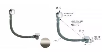 Слив-перелив click-clack для ванны Remer 96PCCXV, сталь (XV), шт 96PCCXV · Remer, 96PCCXV