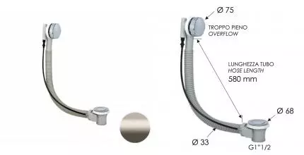 Слив-перелив полуавтоматический для ванны Remer 96PXV, сталь (XV), шт 96PXV · Remer, 96PXV