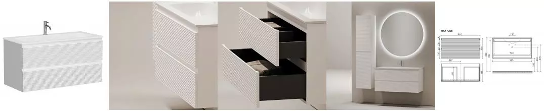 Тумба с раковиной «Sancos» Folk 100 (Element 101/45,7) подвесная Bianco