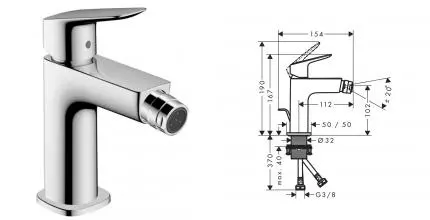 Смеситель для биде «Hansgrohe» Logis 71201000 с донным клапаном хром