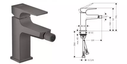 Смеситель для биде «Hansgrohe» Metropol 32520340 с донным клапаном шлифованный чёрный хром Смеситель для биде «Hansgrohe» Metropol 32520340 с донным клапаном шлифованный чёрный хром
