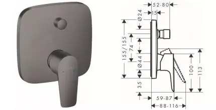 Внешняя часть смесителя «Hansgrohe» Talis E 71745340 шлифованный чёрный хром