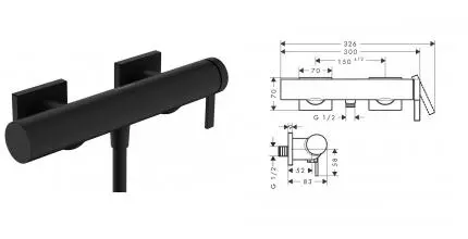Смеситель для душа «Hansgrohe» Tecturis E 73620670 чёрный матовый Смеситель для душа «Hansgrohe» Tecturis E 73620670 чёрный матовый