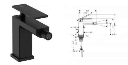 Смеситель для биде «Hansgrohe» Tecturis E 73200670 с донным клапаном чёрный матовый Смеситель для биде «Hansgrohe» Tecturis E 73200670 с донным клапаном чёрный матовый