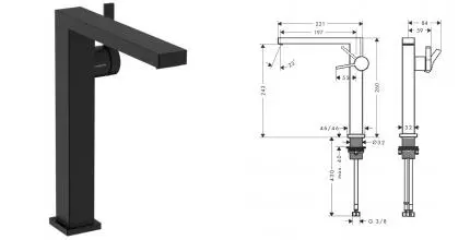 Смеситель для раковины «Hansgrohe» Tecturis E 73070670 с донным клапаном чёрный матовый Смеситель для раковины «Hansgrohe» Tecturis E 73070670 с донным клапаном чёрный матовый