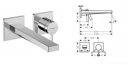 Внешняя часть смесителя «Hansgrohe» Tecturis E 73051000 23 хром Внешняя часть смесителя «Hansgrohe» Tecturis E 73051000 23 хром