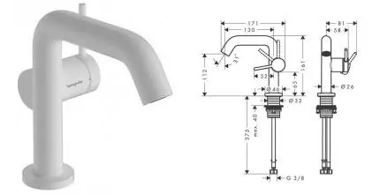 Смеситель для раковины «Hansgrohe» Tecturis S 73320700 с донным клапаном белый матовый