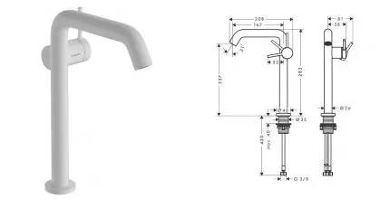Смеситель для раковины «Hansgrohe» Tecturis S 73370700 с донным клапаном белый матовый Смеситель для раковины «Hansgrohe» Tecturis S 73370700 с донным клапаном белый матовый