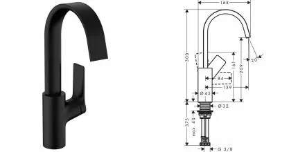 Смеситель для раковины «Hansgrohe» Vivenis 75032670 с донным клапаном чёрный матовый Смеситель для раковины «Hansgrohe» Vivenis 75032670 с донным клапаном чёрный матовый