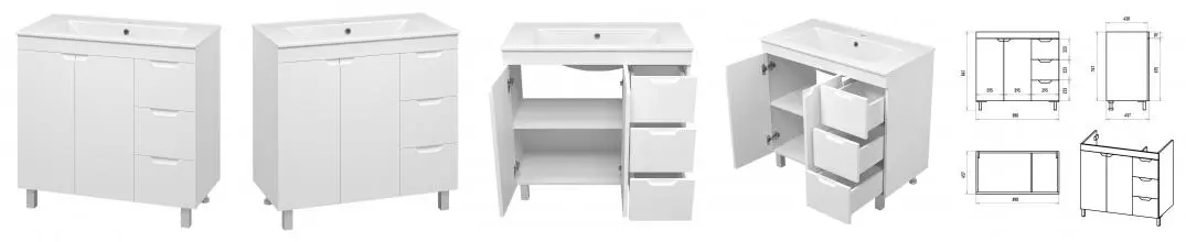 Тумба с раковиной «Misty» Оптима 90 (Quadro 90) белая правая