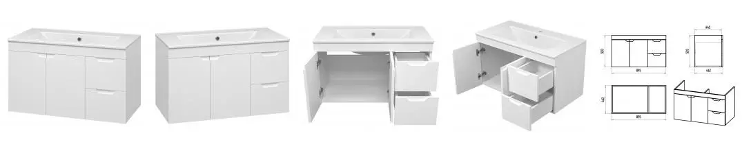 Тумба с раковиной «Misty» Оптима 90 (Quadro 90) подвесная белая матовая