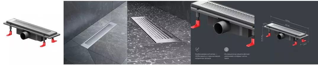 Душевой лоток «Am.Pm» PrimeFlow 400 W02SC-P11-040-01SB универсальный затвор Cut Gradient боковой выпуск матовая сталь 