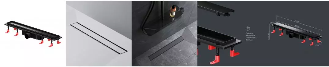 Душевой лоток «Am.Pm» PrimeFlow 600 W02SC-U11-060-04BM универсальный затвор Tile боковой выпуск чёрный матовый/под плитку 